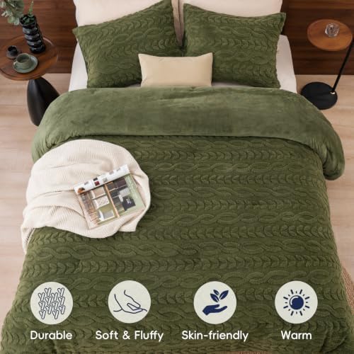 PHF Fluffy Sherpa Fleece Queen Comforter Set, 3 Pieces Warm Fuzzy Soft