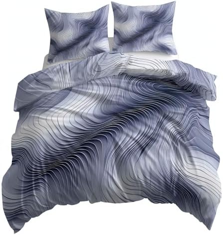 Ultra Soft Gray Duvet Cover Queen Size, Printed Bedding Set 3 Pieces