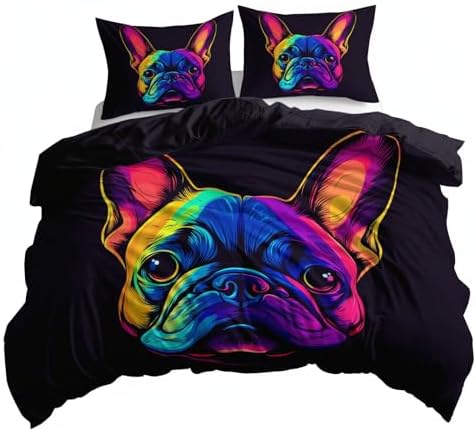 King Duvet Cover Set French Bulldog Line Soft Microfiber Reversible