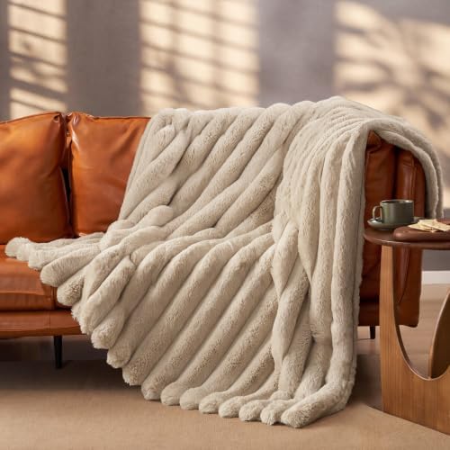PHF Faux Fur Twin Blanket, 970 GSM Double-Sided, 60" X 80",Oak