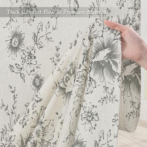 Grey Floral Linen Shower Curtain, Cottagecore French Country, 72x72