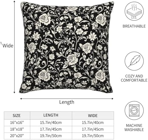 KiuLoam Black Cream Floral Pillow Covers 20x20 Set of 2 Modern Vintage