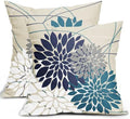 Navy Blue Teal White Grey Flower Pillow Covers 22x22 Set of 2 Dahlia