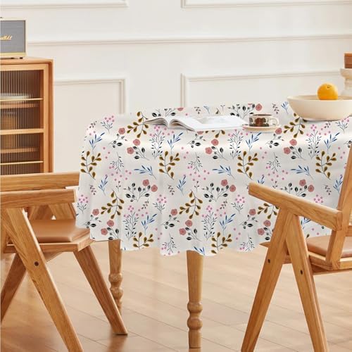 Floral Leaves Print Oval Table Cloth, Waterproof Duty Vinyl Plaid