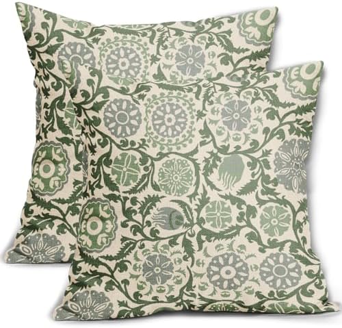 Sage Green Grey Pillow Covers 18x18 Set of 2 Vintage Floral Boho