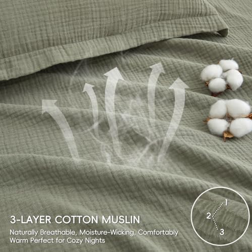 PHF 100% Cotton Muslin Duvet Cover Queen Size 3-Layer, 90"x90", Dusty