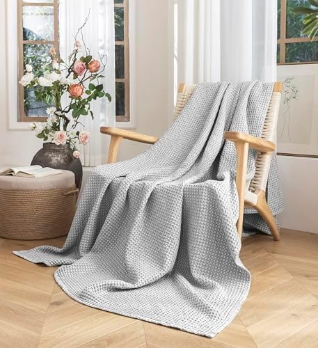 Talasily 100% Cotton Waffle Blanket Queen Size,Stone Washed Bed