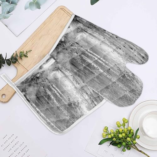 Quilted Cotton Terry Cloth Oven Mitt, Pot Holder Gray Forest Branch