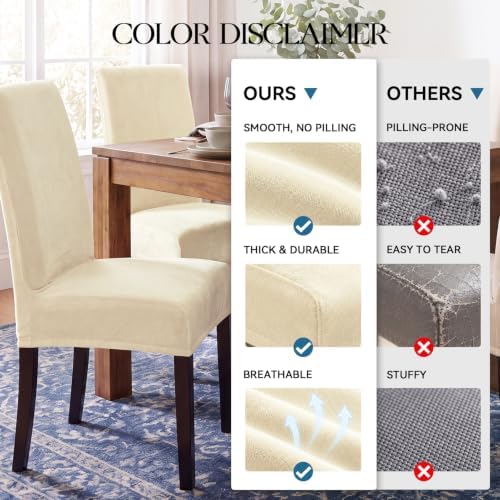 MOSAYT Velvet Stretch Chair Covers for Dining Room Set of 6, Beige
