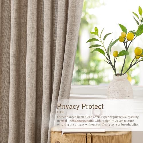 RYB HOME Linen Semi Sheer Curtains for Bedroom Living Room 84 inches
