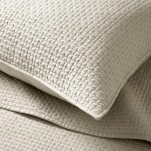EverGrace Cotton Sateen Pick-Stitch Quilt Set, King Size, Parchment