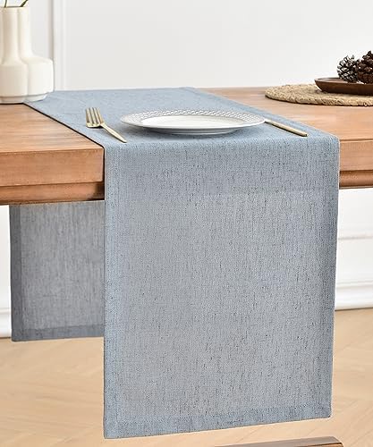 Wracra Linen Table Runner, Burlap Dusty Blue Table Runners 108 Inches