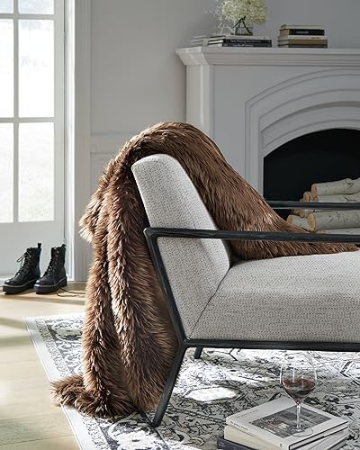 Signature Design by Ashley Luxury Brown Faux Fur Throw Blanket, 50x60