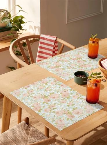 Placemats Set of 8, Beige Flowers Woven Placemat, Linen Place Mats for