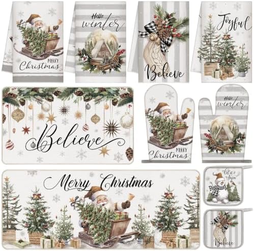 HunnmingRe 10 Pcs Neutral Christmas Kitchen Decor Accessories Set for