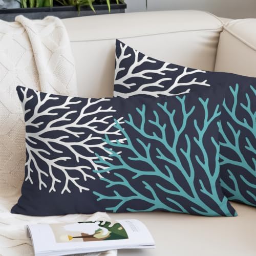 Turquoise White Coral Pillowcase 12x20 Inch Navy Blue Solid Color Soft
