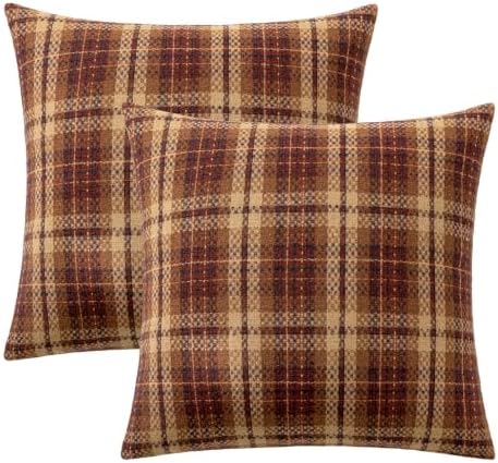 MIULEE Tartan Plaid Throw Pillow Covers Fall 20x20 Inch Reddish Brown