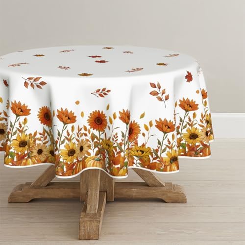 Horaldaily Fall Tablecloth 90 x 90 Inch Round Autumn Maple Leaves