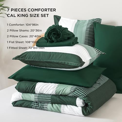 Andency California King Comforter Set, Emerald Green, 7 Pieces Bedding