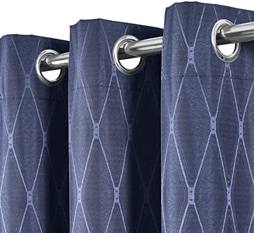 Victoria Blackout Curtains 54 x 96, Abstract Jacquard, 2 Panels, Navy