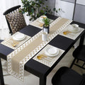 Beige White Checker Frame Design Table Runner and Placemats Set of 6