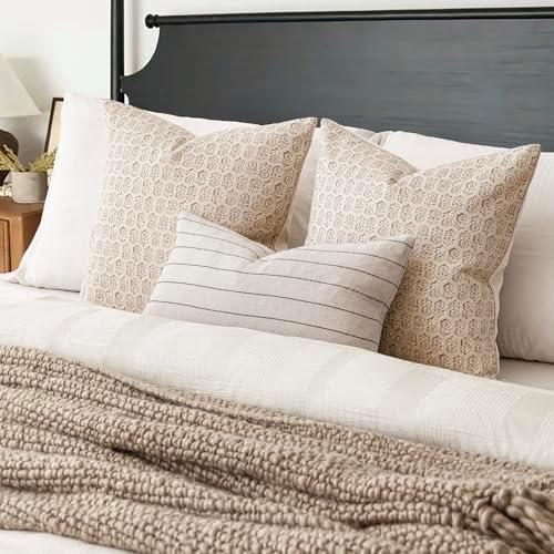 Foindtower Decorative Floral Print Throw Pillow Covers 20×20 Ivory