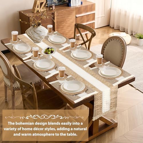 Boho Placemats Set of 6,Table Runner with Matching Round Woven