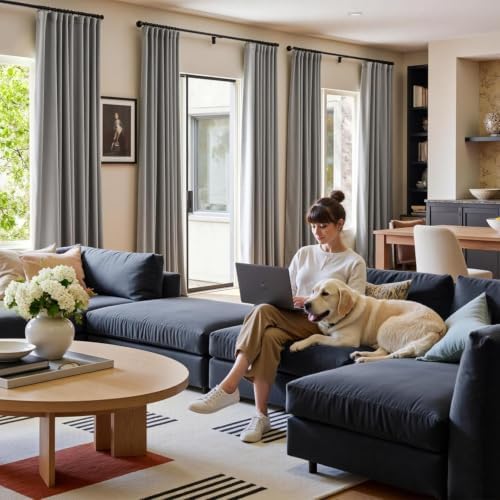 Lazzzy Velvet Curtains Grey Thermal Insulated Drapes for Bedroom