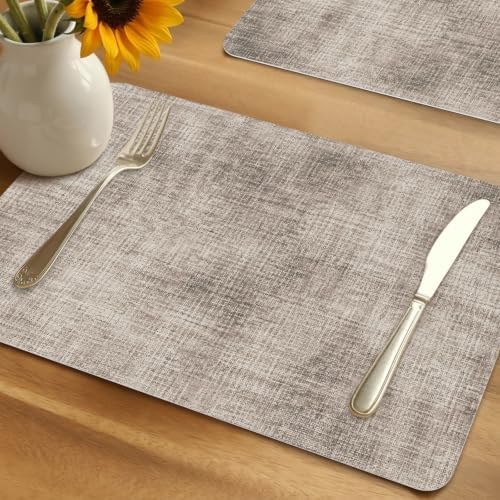 Brown Texture Pattern Leather Placemats Set of 6,12x18 Inch,Minimalist