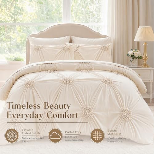 Elegant Pinch Pleat Duvet Cover Set, Luxury Brushed Microfiber