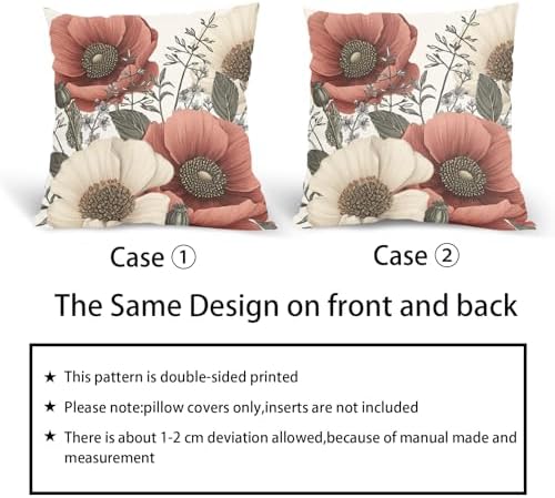 Vintage Flower Pillow Covers 18x18 Inch Rustic Floral Botanical