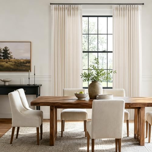 Hokibero Cream Pinch Pleated Linen Curtains 63 Inch Long for Living
