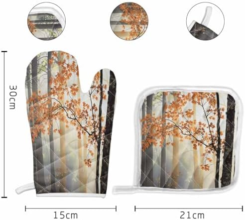 Quilted Cotton Terry Cloth Oven Mitt, Pot Holder Maple Forest Light