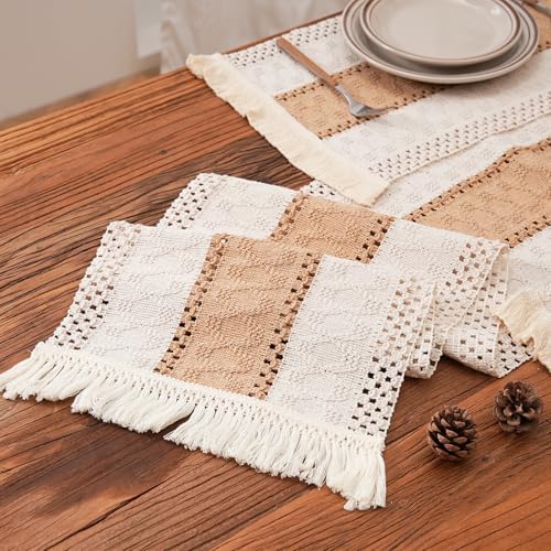 Boho Table Runner with Tassels 108 Inches Long Farmhouse Rustic Cream