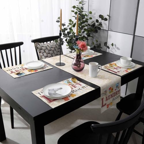 Laundry Room Table Runner and Placemats for Dining Tables,Burlap