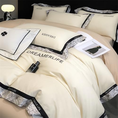 Cotton Duvet Cover Queen Size Wide Brim Set Elegant Embroidery Cotton