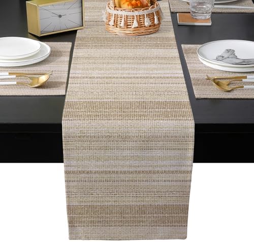 Linen Textured Striped Table Runner and Placemats Set of 6 Farmhouse