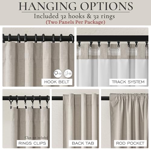 Grey Flax Extra Long Curtains 120 inch Length 2 Panels Set, Hook