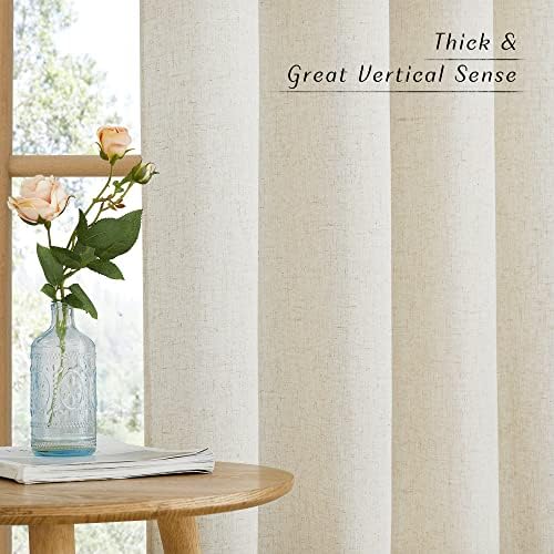 NICETOWN Linen Sheer Curtains 72 Inches Long, Natural, W55xL72, 2