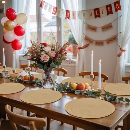 Round Placemats Set of 8 Beige Place Mats Washable Woven Placemat