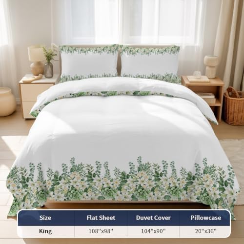 Flower Leaves King 4 Piece Duvet Cover Set, Rustic Farmhouse Beige