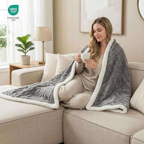 Sherpa Throw Blanket for Couch, and Bed, Twin 60"x80", Dark Gray