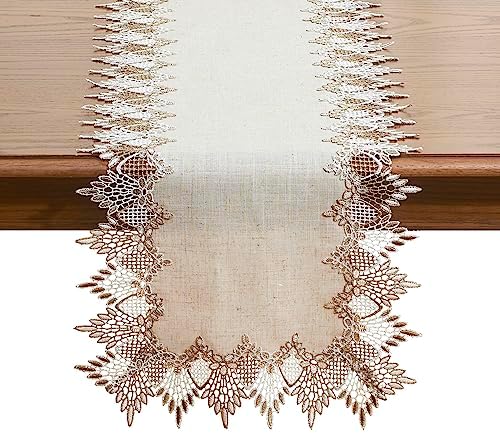 Natural Linen Table Runner 60 inches Beige Lace Coffee Table Runners