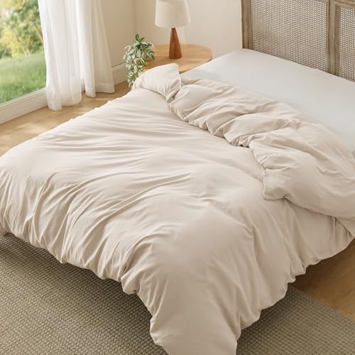 Bedsure Prewashed Duvet Cover Only, Cotton-Like Feel, Beige, Queen