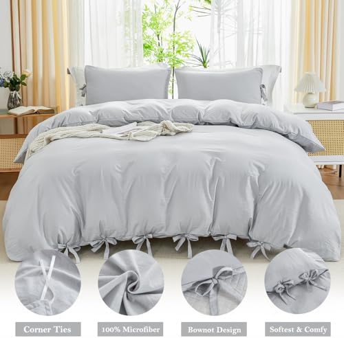 annadaif Light Grey Duvet Cover King Size, 3 Pieces Duvet Cover Set
