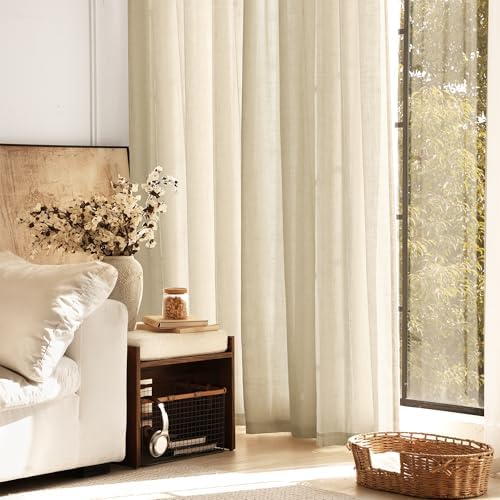 Greyish Beige Linen Curtain 84 inch Length 2 Panels Set Back Tab Light