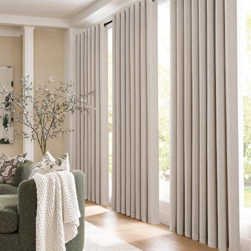 Jowels Oatmeal Linen Grommet Curtains 84 Inch Long 2 Panels for Living