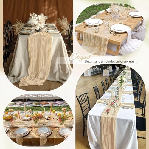 12 Pack Beige Cheesecloth Table Runner 10Ft, Gauze Table Runners 21.5
