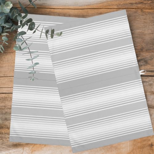 Grey Striped Kitchen Towels Set of 4, Absorbent Microfiber Soft Dish