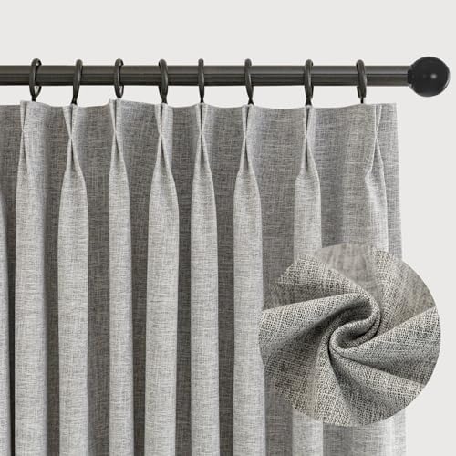 LETAU Linen Texture Grey Curtains 96 inches Long, 100% Blackout